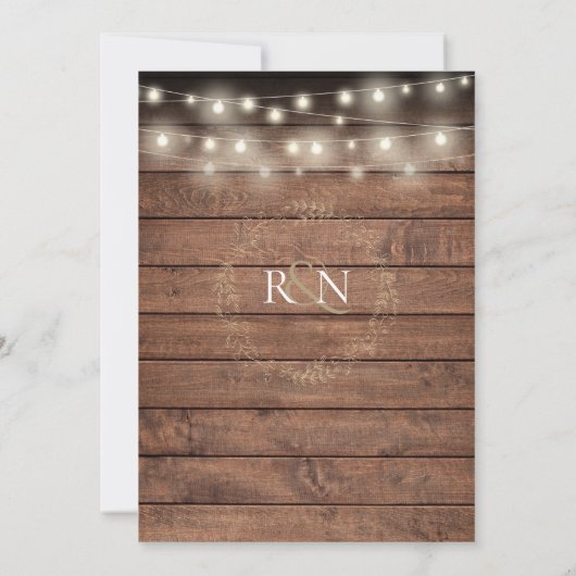 Rustikale Holz String Lights Laurel Garland Hochze Einladung (Rückseite)