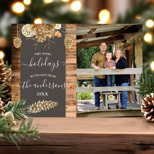 Rustikale Holz-Tannenzapfen-Familien-Weihnachtsfot Einladung