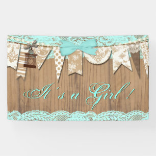 Rustikale Holz Teal Blau Spitze Mädchen Baby-Party Banner