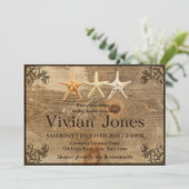 Rustikale Holz-u. Starfish-Brautparty-Einladung Einladung (Stehend Vorderseite)