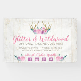 Rustikale Holz- und Aquarellblumen-Antler Boutique Banner
