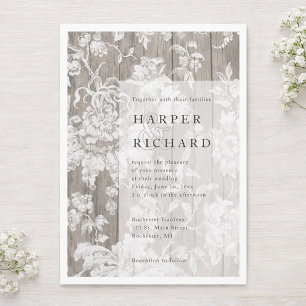 Rustikale Holz- und florale moderne Hochzeitseinla Einladung