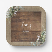 Rustikale Holz- und Jute-Hochzeit Pappteller (Vorderseite)