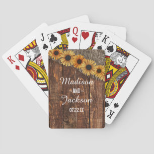 Rustikale Holz- und Jute-Sonnenblumen-Hochzeitsgun Spielkarten