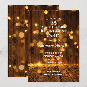 Rustikale Holz- und Lichter-Ruhestandsfeier Einladung