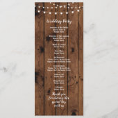 Rustikale Holz- und Lichterketten-Hochzeitsprogram Programm (Rückseite)