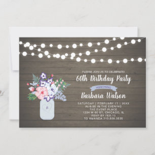 Rustikale Holz- und Mason-Jar-Einladung zum 60. Ge Einladung