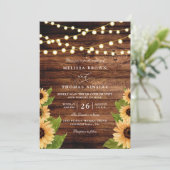 Rustikale Holz- und Sonnenblumen-elegante QR-Code- Einladung (Stehend Vorderseite)