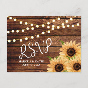 Rustikale Holz- und Sonnenblumen-Hochzeits-RSVP Postkarte