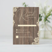 Rustikale Holz-und-Spitze-Hochzeitsantwortkarte RSVP Karte (Stehend Vorderseite)