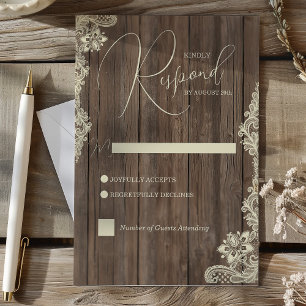 Rustikale Holz-und-Spitze-Hochzeitsantwortkarte RSVP Karte