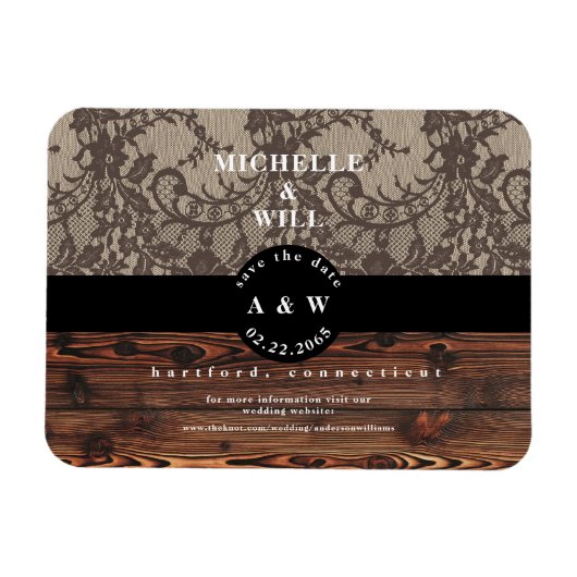 Rustikale Holz- und Spitzen-Hochzeit 'Save the Dat Magnet (Horizontal)