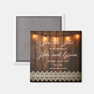 Rustikale Holz- und Spitzen-Hochzeit Save the Date Magnet