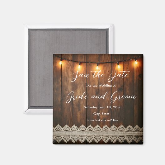 Rustikale Holz- und Spitzen-Hochzeit Save the Date Magnet (Vorderseite/Rückseite)