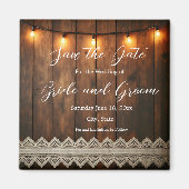 Rustikale Holz- und Spitzen-Hochzeit Save the Date Magnet (Vorne)