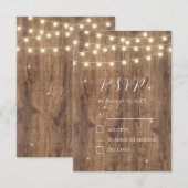 Rustikale Holz- und String-Lights RSVP-Karte | Bar Begleitkarte (Vorne/Hinten)