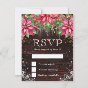 Rustikale Holz- und Weihnachtsstern-Winterhochzeit RSVP Karte