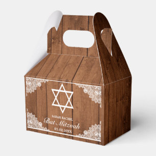 Rustikale Holz- und weiße Spitzen-Bar-Mizwa Geschenkschachtel