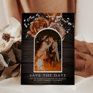 Rustikale Holz verbrannte Orange Rose Terrakotta H Save The Date