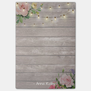Rustikale Holz-Wasserfarbe-Blumen-Elegante-Lichter Post-it Klebezettel