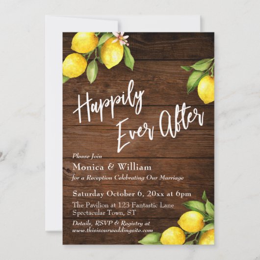 Rustikale Holz-Wasserfarben-Zitronen glücklich imm Einladung (Vorderseite)