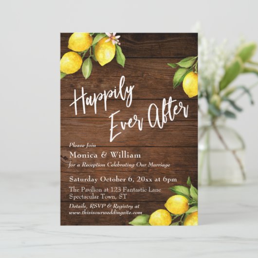 Rustikale Holz-Wasserfarben-Zitronen glücklich imm Einladung (Stehend Vorderseite)