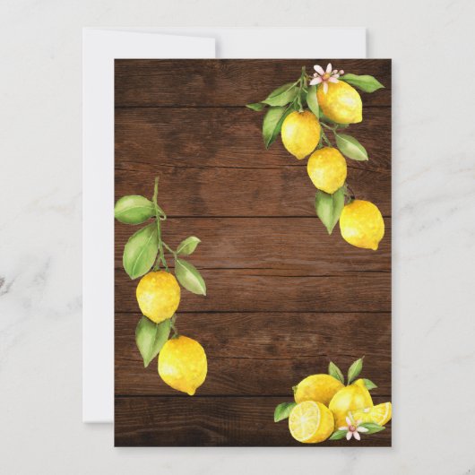 Rustikale Holz-Wasserfarben-Zitronen glücklich imm Einladung (Rückseite)