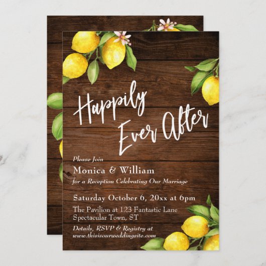 Rustikale Holz-Wasserfarben-Zitronen glücklich imm Einladung (Vorne/Hinten)