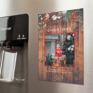 Rustikale Holz-Weihnachts-Foto-Magnet-Grußkarte Magnetkarte