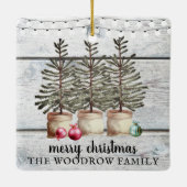 Rustikale Holz Weihnachtsbaumen Familienname Urlau Keramikornament (Rückseite)