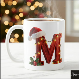 Rustikale Holz-Weihnachtsbuchstabe M-Lichterkette Kaffeetasse
