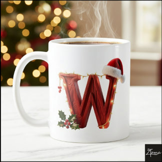 Rustikale Holz-Weihnachtsbuchstaben-W-Lichterkette Kaffeetasse