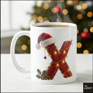 Rustikale Holz-Weihnachtsbuchstaben-X-Lichterkette Kaffeetasse