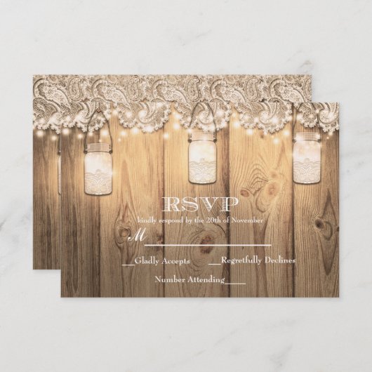 Rustikale Holzbalken und leuchtende Mason Jar RSVP (Vorne/Hinten)