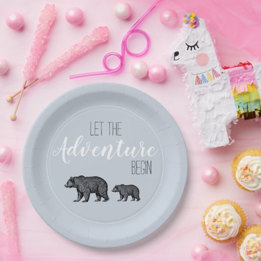 Rustikale Holzbären Adventure Baby Dusche Pappteller (Party)
