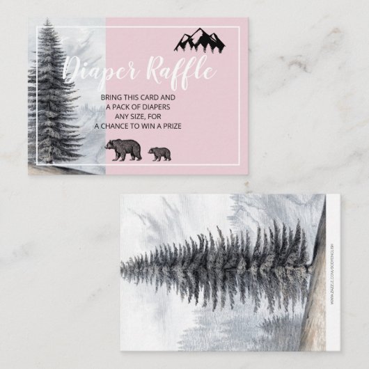 Rustikale Holzbären Rosa Windelweinhäutchen Begleitkarte (Vorne/Hinten)