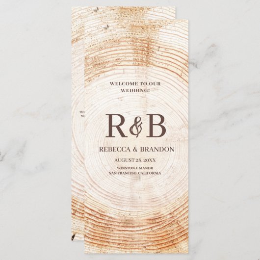 Rustikale Holzbaum-Individuelle Namen Hochzeitsfei Programm (Vorne/Hinten)