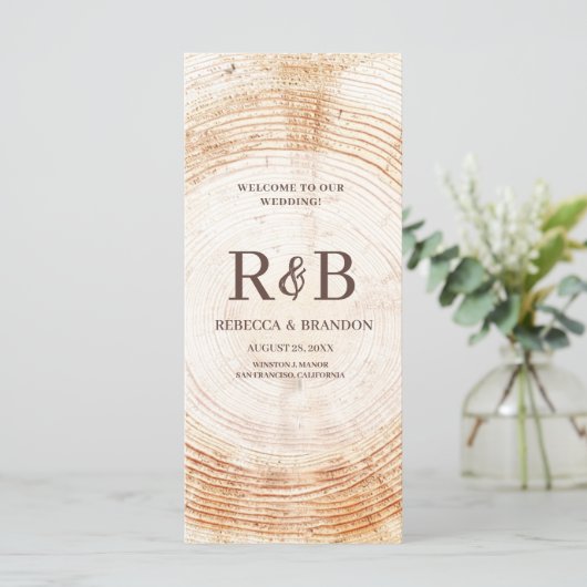 Rustikale Holzbaum-Individuelle Namen Hochzeitsfei Programm (Stehend Vorderseite)