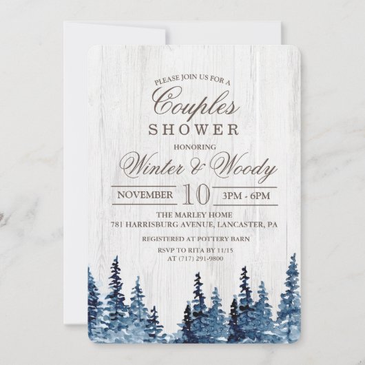 Rustikale Holzbaumpaare - Einladung (Vorderseite)