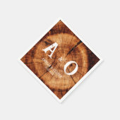 Rustikale Holzbaumscheibe Monogramm Hochzeit Serviette (Ecke)