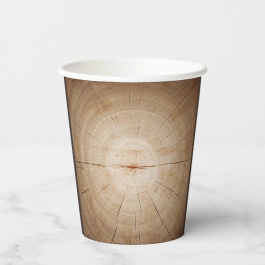 Rustikale Holzbaumstumpf Pappbecher (Rückseite)