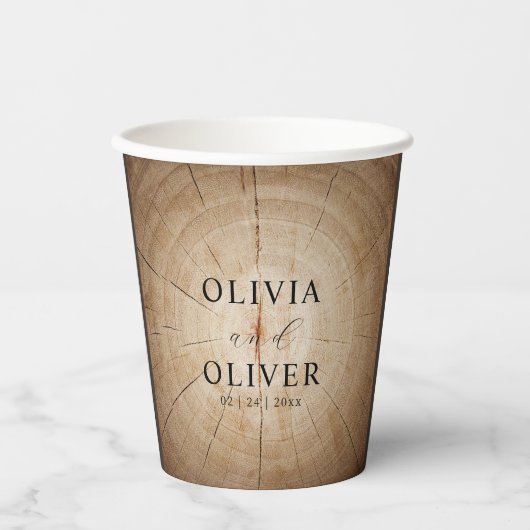 Rustikale Holzbaumstumpf Pappbecher (Vorderseite)