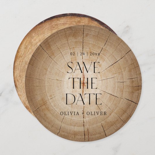 Rustikale Holzbaumstumpf Stall Hochzeit speichern  Einladung (Vorne/Hinten)