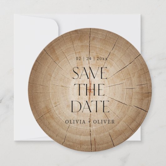 Rustikale Holzbaumstumpf Stall Hochzeit speichern Einladung (Vorderseite)