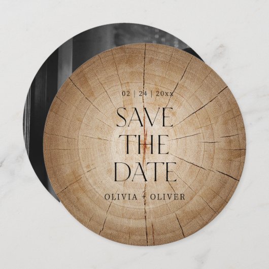 Rustikale Holzbaumstumpf Stall Hochzeit speichern  Einladung (Vorne/Hinten)