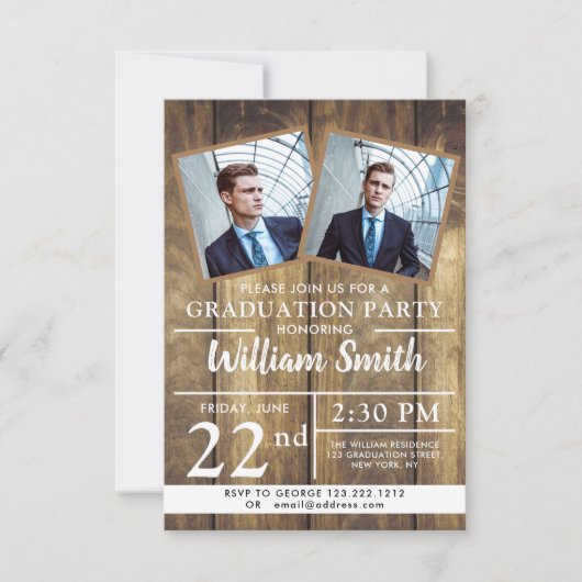 Rustikale Holzbearbeitung Party mit 3 Fotos Einlad Einladung (Vorderseite)