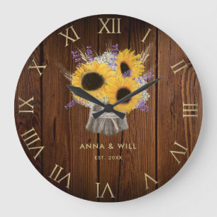 Rustikale Holzblume Moderne Hochzeitsszenarien Große Wanduhr