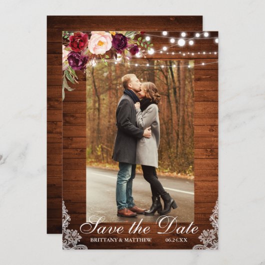 Rustikale Holzblumen leuchten Save the Date (Vorne/Hinten)