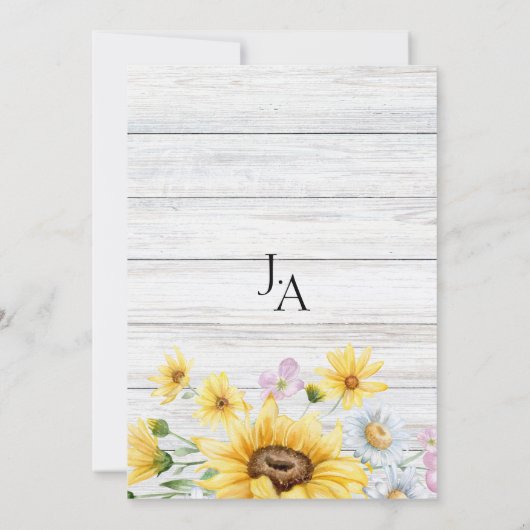 Rustikale Holzblumen Monogram, Blumenzange Einladung (Rückseite)