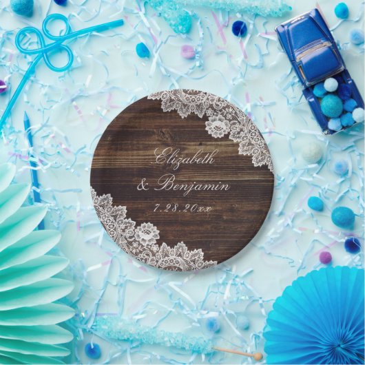 Rustikale Holzblumen-Schnürsenkel Pappteller (Party)